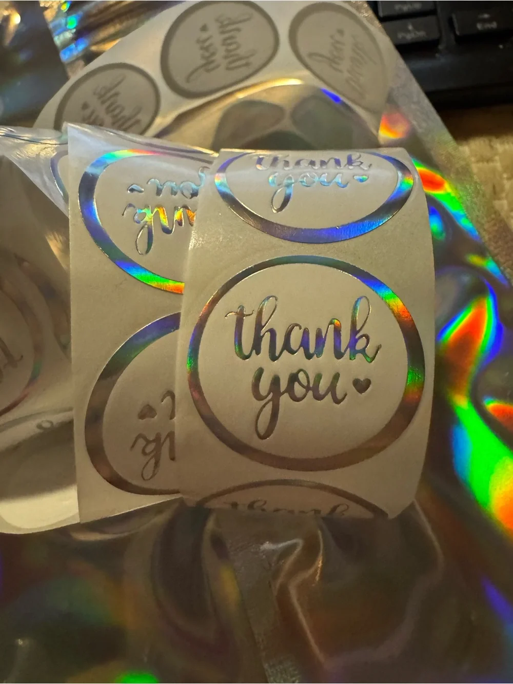 ★ 40 Silver Holographic Thank You Stickers Packaging Seals Happy Mail
